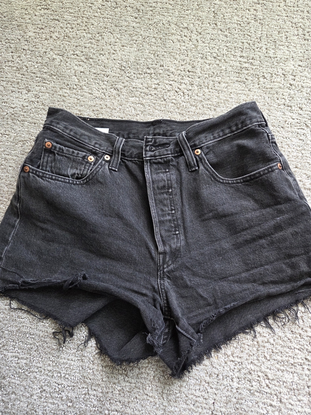 Levi's Black Washed Denim High-Rise Cutoff Shorts